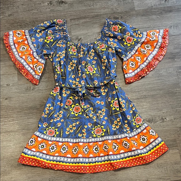 Joie Chloris Bohemian Floral Flutter Sleeve Mini Dress in Baja Blue M - Picture 2 of 6